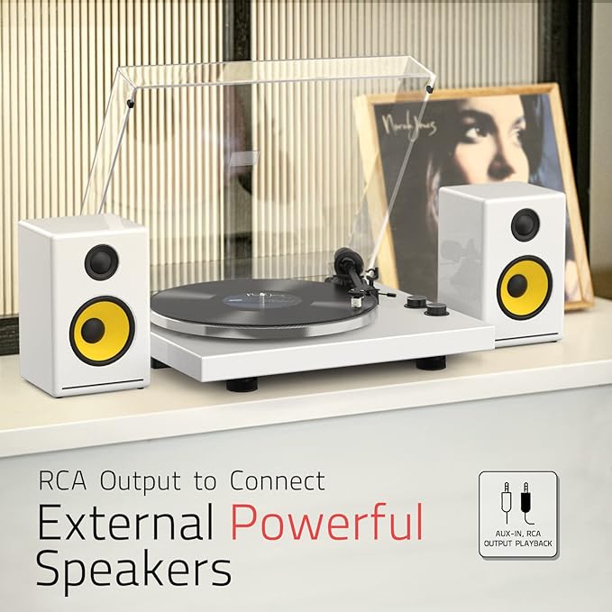 Turntables Record Player for Vinyl with Wireless Output Connectivity Belt-Drive 33 45 RPM Speed Phono Line USB Digital to PC Recording MM Audio Cartridge Stylus Adjustable Counterweight Piano White
