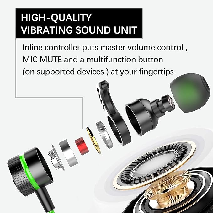 Soundmaster Pro V1 - Gaming Earphones with Dual Audio Drivers,in-Line Mic with Mute and Volume Control,Compatible with Xbox Series,Xbox One,Ps5,Ps4,Switch,Pc with 3.5mm