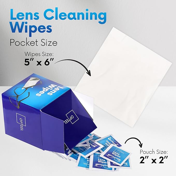 OPTEEL Lens Wipes for Eyeglasses - Pre-moistened Eyeglass Lens Cleaning Wipes - 600 Lens Wipes Individually Wrapped Sracth-Free Streak-Free Eye Glasses Wipes Lens Cleaner for Sunglass & Camera Lens