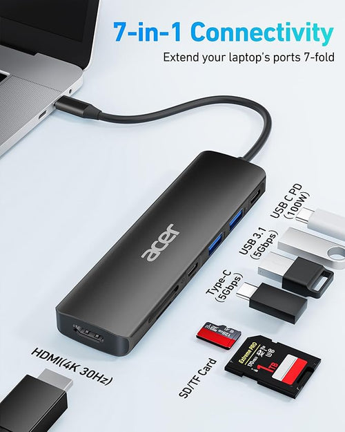 Acer USB C Hub, 7 in 1 Multi-Port Adapter for Laptop/Mac Type C Devices