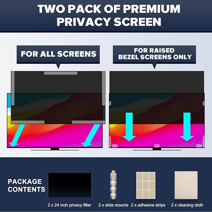 [2-Pack] HD Computer Privacy Screen 23 inch, Upgraded Computer Privacy Screen for 16:9 Widescreen Removable Anti Glare Computer Screen Cover and Blue Light UV-Blocking Screen Privacy Filter