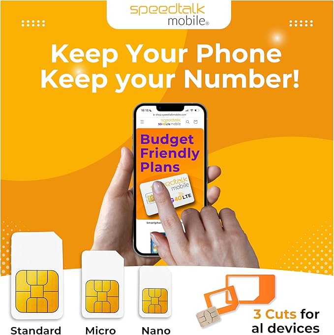 SpeedTalk Mobile Universal SIM Card Kit for 5G 4G LTE iOS Android Smart Phones | Talk Text Data | Triple Cut 3 in 1 Simcard - Standard Micro Nano | No Contract Cellphone Plan (1 GB)