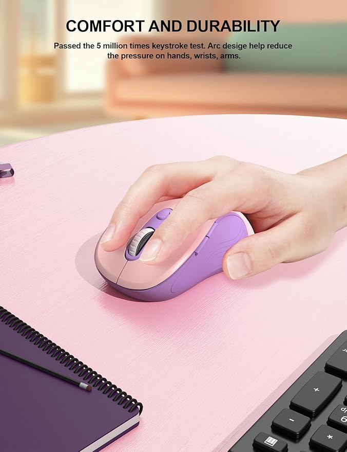 Trueque Wireless Mouse for Laptop, 2.4GHz Ergonomic Computer Mouse with Back & Forward Buttons, 3-Level DPI, 6 Buttons, Optical USB Cordless Mice for Windows Chromebook MacBook PC (Pink Purple)