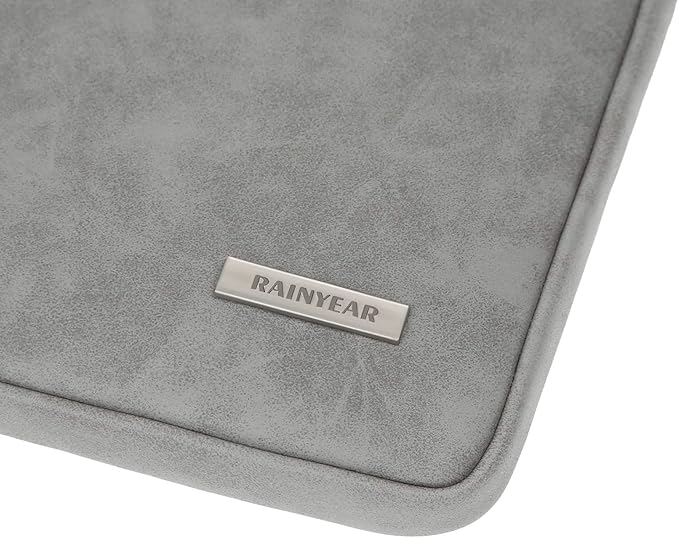 RAINYEAR 15.6 Inch Laptop Sleeve Protective Case PU Suede Leather Zipper Padded Cover Water Resistant Carrying Bag Compatible with 15.6" Notebook Computer Chromebook(Gray)