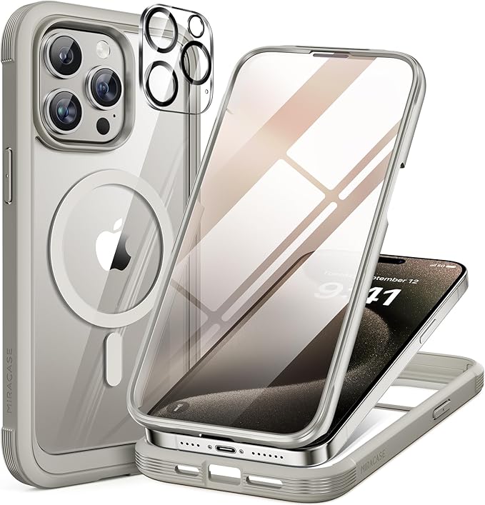 Miracase Magnetic for iPhone 12 Pro Max Case [Compatible with MagSafe] Full-Body Phone case with Built-in Glass Screen Protector& Camera Protector, Military Drop Proof 12 Pro Max Cover