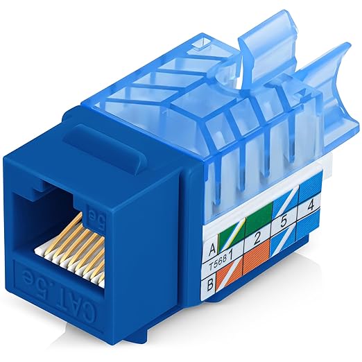 Everest 45° Angled RJ45 Cat5e Keystone Jacks 20-Pack in Blue - Slim Profile Female RJ45 Connectors - Cat 5e Keystone Jack - Compatible with 45° Angled Speed Termination Tool - 45Term (B0BL3GS7ZY)