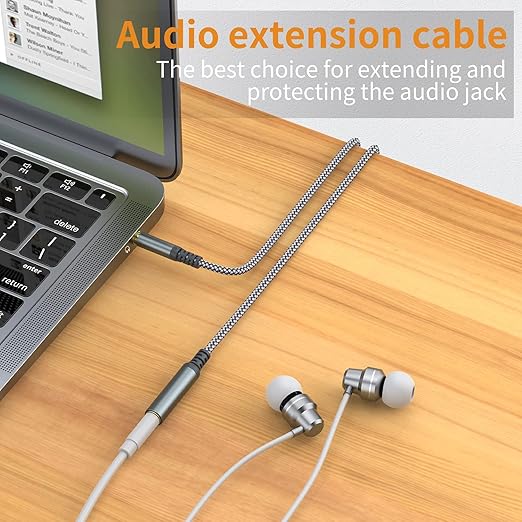 MCSPER Headphone Extension Cable, [2-Pack, 10ft Hi-Fi ] 3.5mm Extension AudioMale to Female Aux Adapter Hi-Fi Sound Stereo Extender Cord for Headset, iPhone, iPad, Smartphones, Tablets & More (Grey)