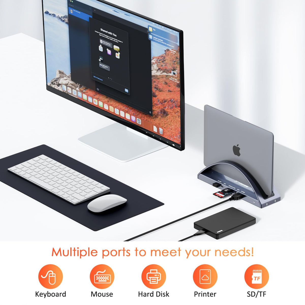 TobenONE MacBook Pro/Air Docking Station Stand, Dual 4K HDMI, 100W Charger