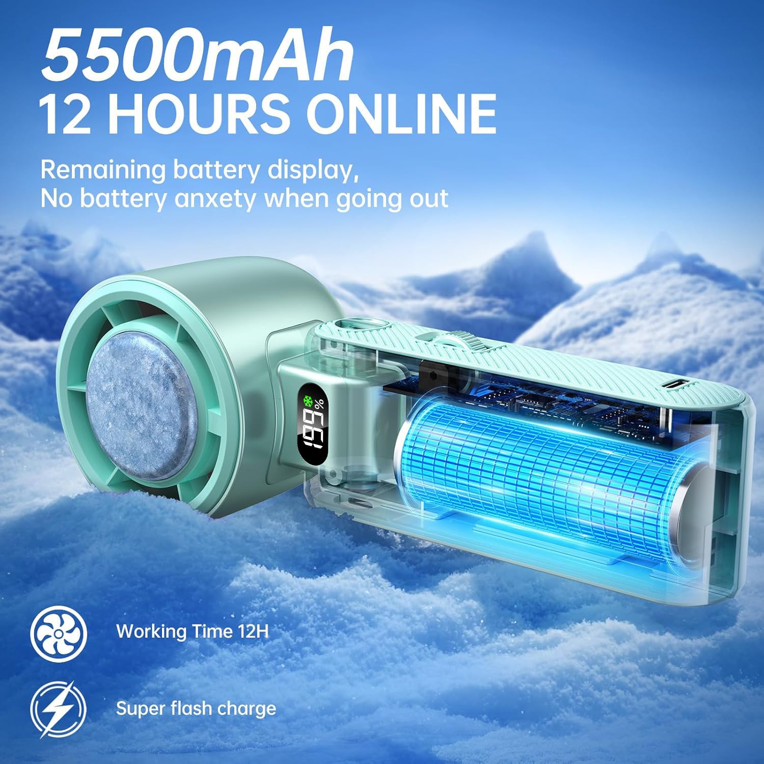 Coolhill Pro Handheld Portable Fan with Ice Cooler 199-Speed 5500mAh