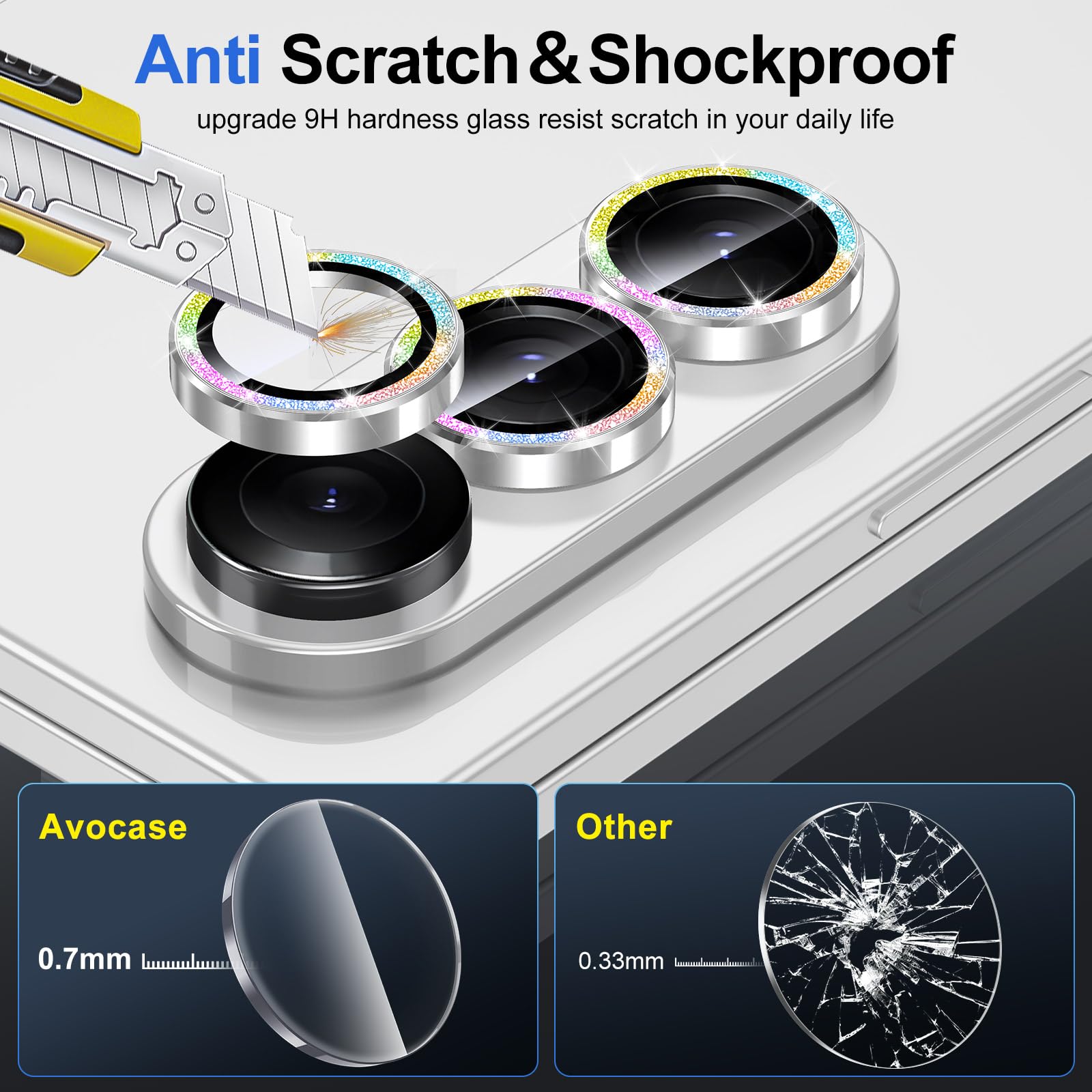Avocase for Samsung Galaxy Z Fold 7 Camera Lens Protector, Individual Metal Ring Tempered Glass Lens Cover, [Strong Adsorption] Scratch Resistant Ultra-Thin HD Clear Lens Cover, 1 Set-Colorful Sparkly