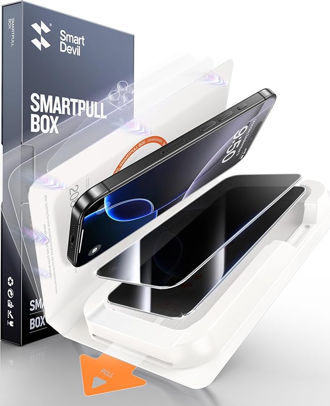 SMARTDEVIL 2 Pack for iPhone 16 Pro Max Privacy Screen Protector, Military Grade Shatterproof, 9H Hardness, Anti-Spy Tempered Glass, Fast & Easy Instlltion, Case Friendly