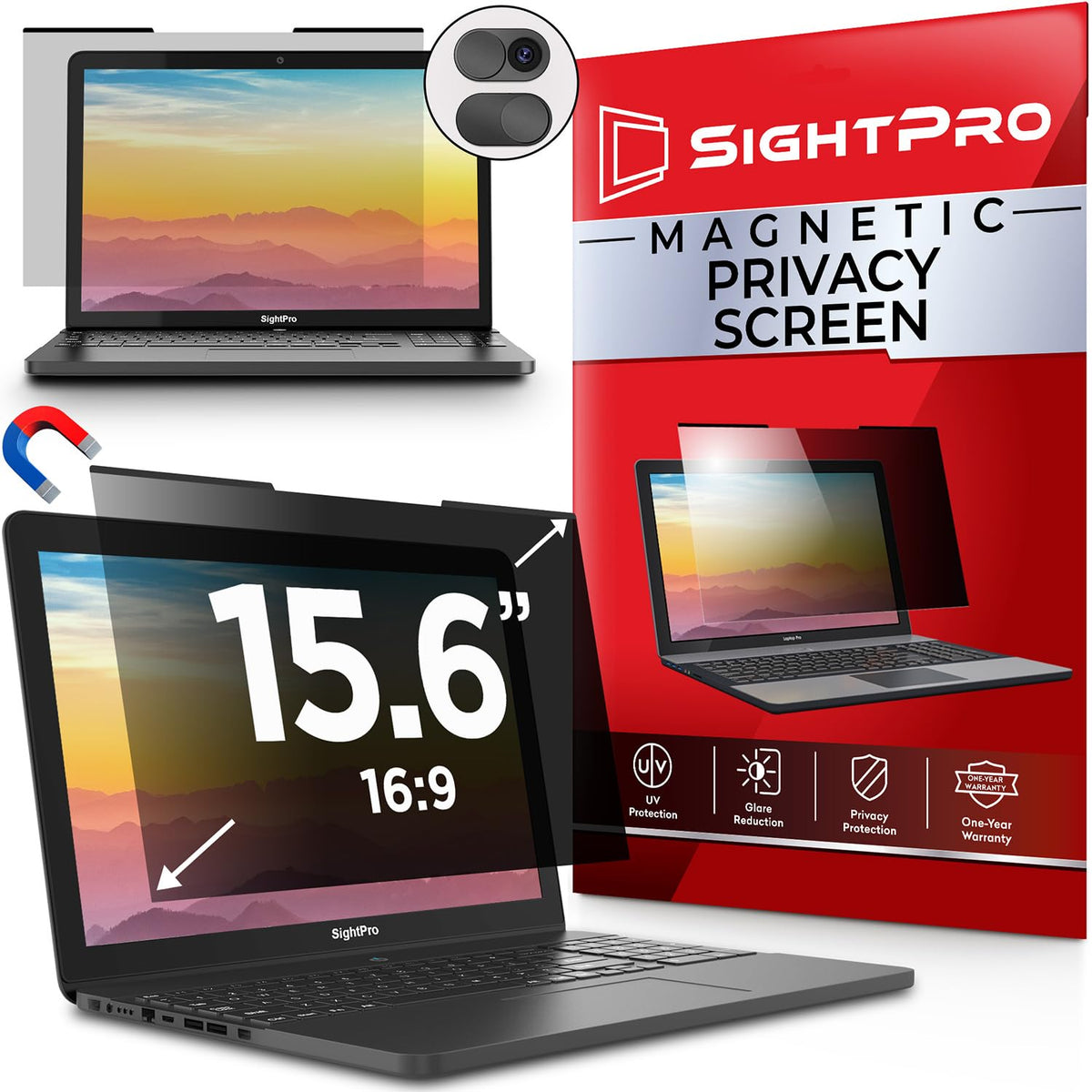 SightPro Magnetic Laptop Privacy Screen 13.3 Inch 16:9 - Patented Removable Laptop Privacy Filter Shield and Protector