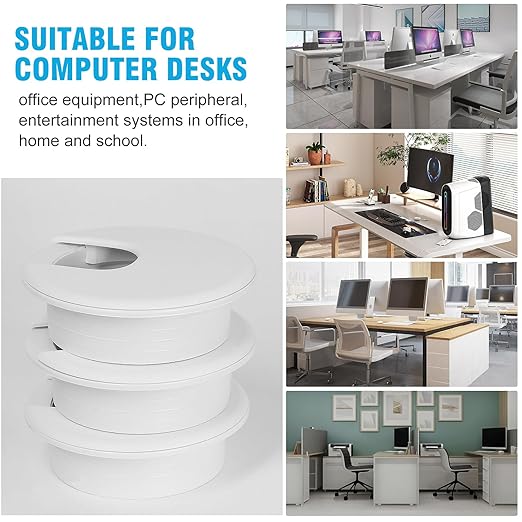 2" White Desk Grommet, JTemgle Plastic Cable Hole Cover Computer Table Cord Wire Organizer Caps Desktop Cord Management for Home Office TV Stands Tabletops, 10 Pieces