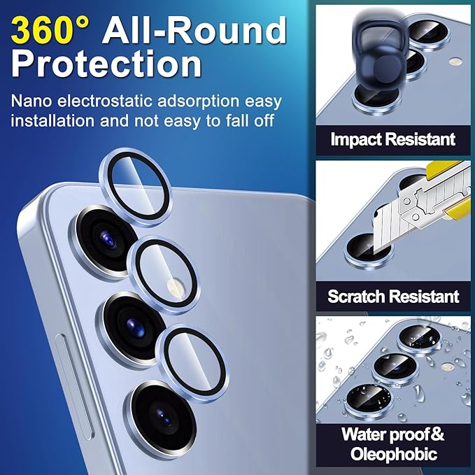 for Samsung Galaxy S25 Plus Camera Lens Protector, Individual Metal Ring Tempered Glass Lens Cover, [Strong Adsorption] Scratch Resistant Ultra-Thin HD Clear Lens Cover, 1 Set-Blue