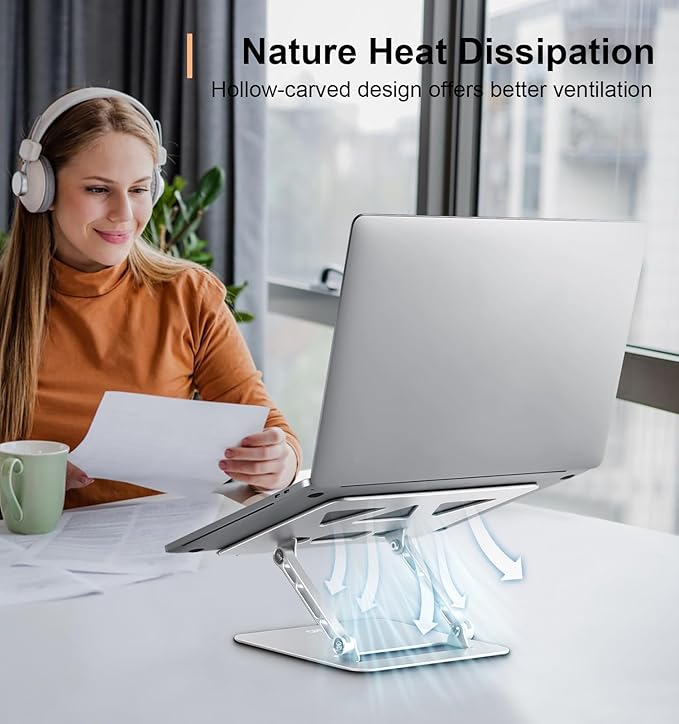 Adjustable Laptop Stand for Desk,Portable Laptop Stand Holder and Riser,Foldable Aluminum Notebook Computer Stands for MacBook Air Pro HP Lenovo Dell Samsung Chromebook, 10-15.6 inch, Silver