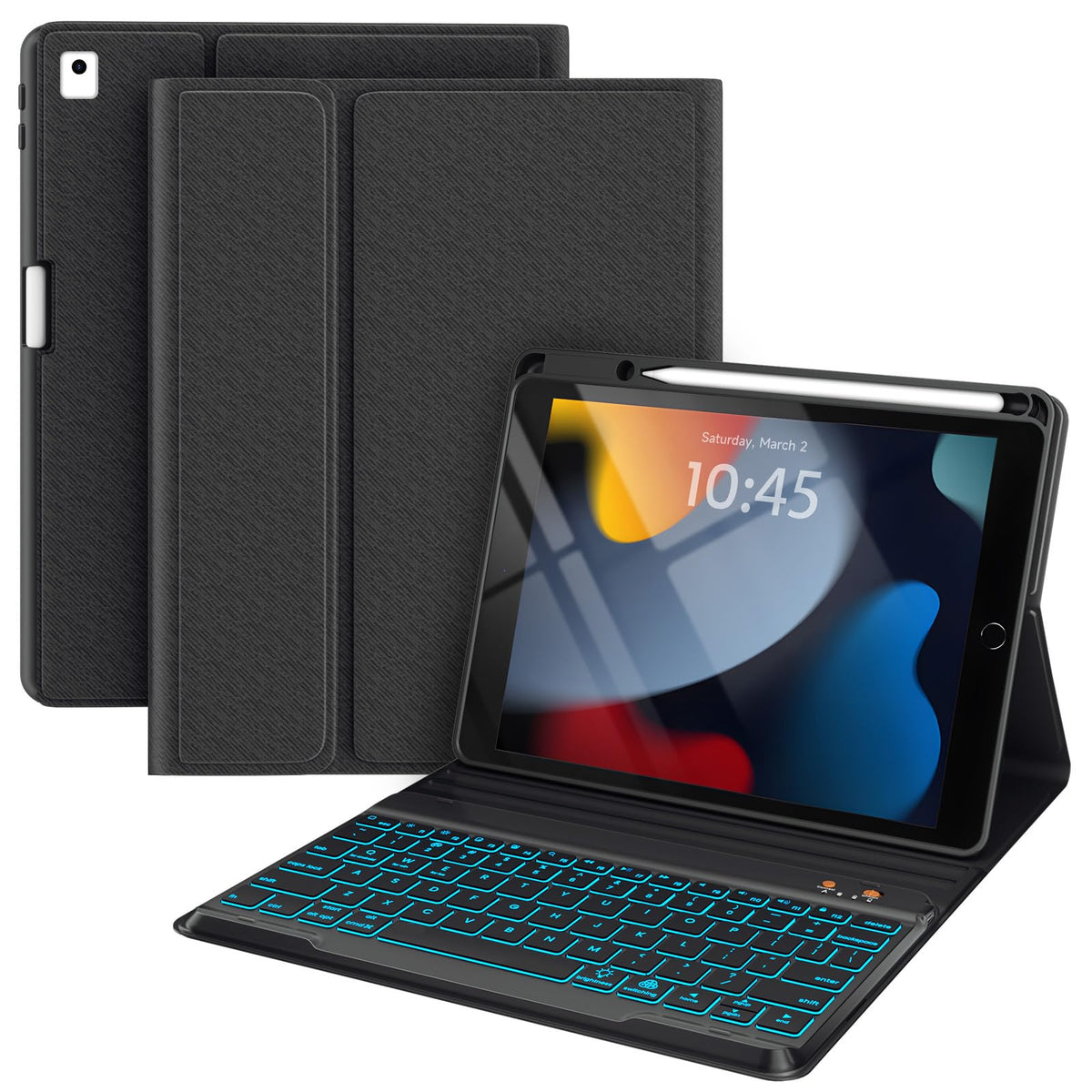 iPad 7th/8th/9th Generation Case with Keyboard 10.2-inch 2019/2020/2021, iPad Air 3rd/Pro 10.5-inch 2017 Compatible, 7 Color Backlit Keyboard BT/Wireless/Detachable with Pencil Holder (Mint Green)