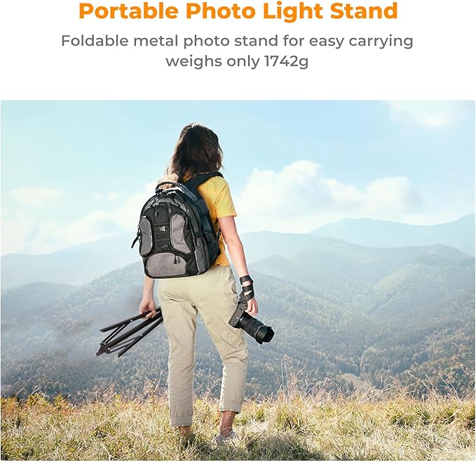 K&F Concept Light Stand for Photography, 9.1ft/2.8M Portable Extendable Photo Video Tripod Stand, Heavy Duty Light Stand Lighting Tripod with 1/4" Screw for Strobe Light/Webcams/Cameras/Softbox