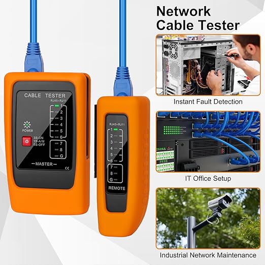 Network Cable Tester and Ethernet Tester with POE Detection, 300m Remote RJ45 Tester for Cat5/Cat6 Cable, Automatically Checks Continuity, Open, Short, Crossover (Battery Not Included)