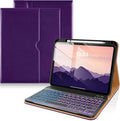 DTTO for iPad 11th (A16)/ 10th Generation Case with Keyboard (2025/2022), 7 Colors Backlit Wireless Detachable Keyboard Leather Folio Cover with Pencil Holder & Pocket, Deep Purple