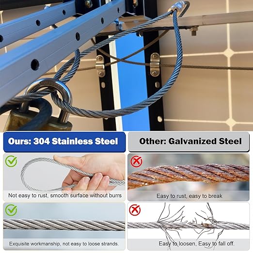 TooTaci 3/16" Stainless Steel Cable, 50ft Wire Rope with Aluminum Crimping Sleeve&Thimbles, 7x19 Strands, 3700lbs Breaking Strength Heavy Duty Aircraft Cable for Zipline, Deck Railing, Shade Sail