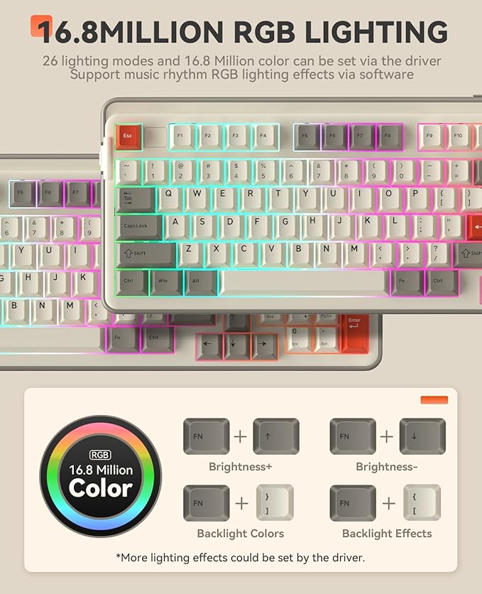 DAREU EK98pro Wireless Mechanical Keyboard,Tri-Mode BT/2.4GHz/USB-C Creamy Gaming Keyboard with Number Pad,Pre-lubed Linear Switches,Gasket Structure,Hot Swappable Custom,RGB Backlit for Win/Mac