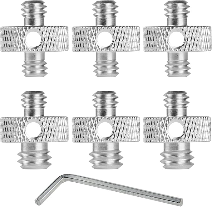 Camera Mount Screw 1/4" Male to 1/4" Male & 1/4" to 3/8" Tripod Screw Adapter with Hole 7 Pcs Set for Camera Tripod Mount Light Stand DSLR Equipped with Hex-L Key (Silver)