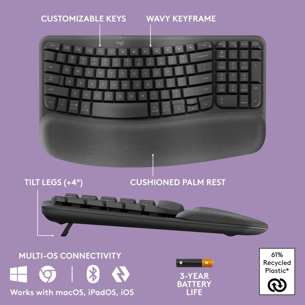 Logitech Wave Keys MK670 Wireless Ergonomic Keyboard Mouse Combo - Graphite