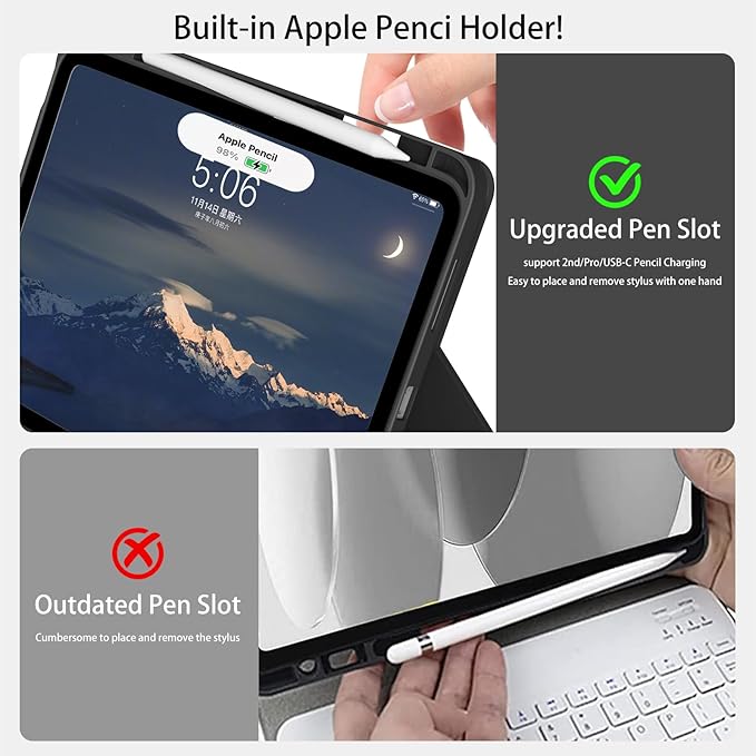 JKSML for iPad(A16) 11th/10th Generation Case with Keyboard (11/10.9 inch) 2025/2022, 7 Color Backlight Detachable Bluetooth Cover with Trackpad, Flip Stand Case Thin with Pencil Holder, Black