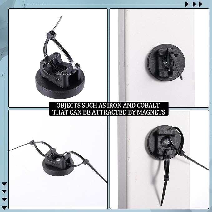 Yookeer 120 Pieces Magnetic Zip Tie Mount Multipurpose Cable Holder Magnets Magnetic Wire Management Bases with Heavy Duty Zip, Mount Nylon Cable Ties in Total (31mm)