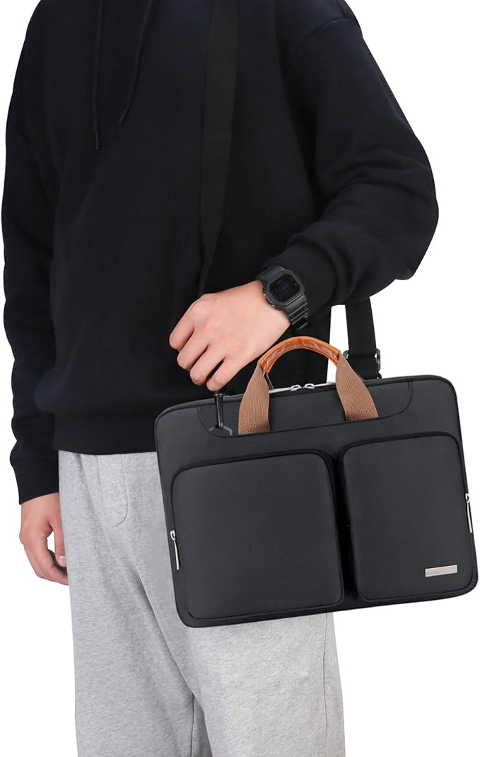 Lacdo 360° Protective Laptop Shoulder Bag, 14 inch Computer Bag for 14 inch New MacBook Pro M4/M3/M2/M1 Chips Pro Max A3112 A3401 A3185 A2918 A2992 A2779 A2442 2024-2021 Computer Messenger Bag, Black