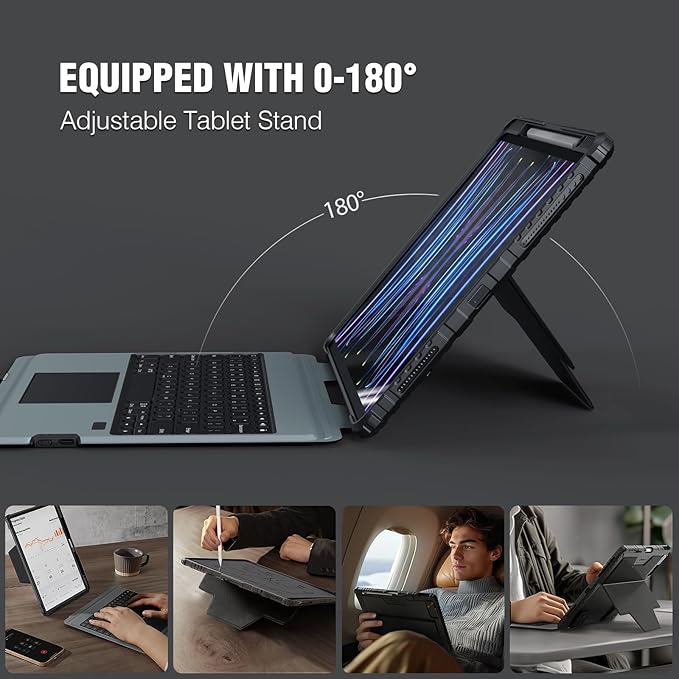 Nillkin iPad Air 13 inch Case Keyboard (M3,2025/M2,2024), Slide Camera Cover, iPad Pro 12.9 Protective Case with Wireless Detachable Keyboard, Multi-Touch Trackpad and Pencil Holder