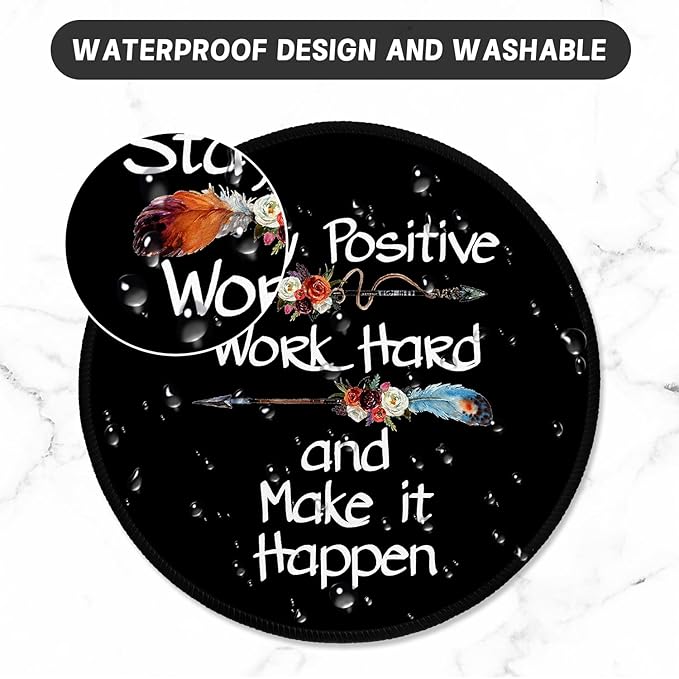 ITNRSIIET Round Mouse Pad with Stitched Edge Premium-Textured Waterproof Non-Slip Rubber Base Desktop Protection Mat Diameter 8.7 inches, Inspirational Quote Black