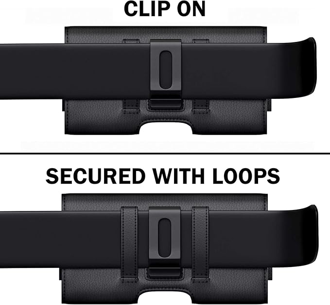 PiTau Holster for iPhone Pro Max & Plus 16, 15, 14, 13, 12, 11, 8, 7, 6, 6s, Xs Max, Cell Phone Case with Belt Clip ID Card Holder for Samsung Galaxy S25+ Note 10+, Fits with Otterbox, Black Large