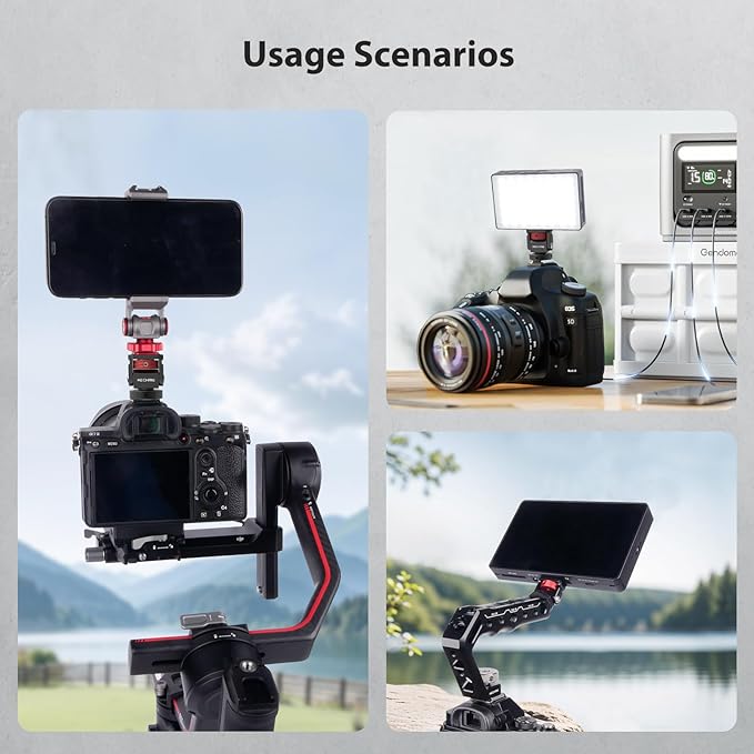 Mini Camera Monitor Mount with Cold Shoe, Aluminum Cold Shoe Mount Adapter with 1/4″ Screw for Monitor LED Light Mic, Field Monitor Holder 360° Swivel & 180° Tilt Damping (Without Knob 63143)