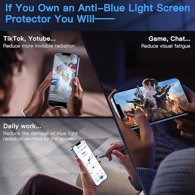 Uyiton Anti-Blue Light for iPhone 14 Plus/iPhone 13 Pro Max Screen Protector - Unbreak-Glass Easy to Install Full Coverage Case Friendly Scratch Resistance 9H Tempered Glass Screen Protector, 2 Pack