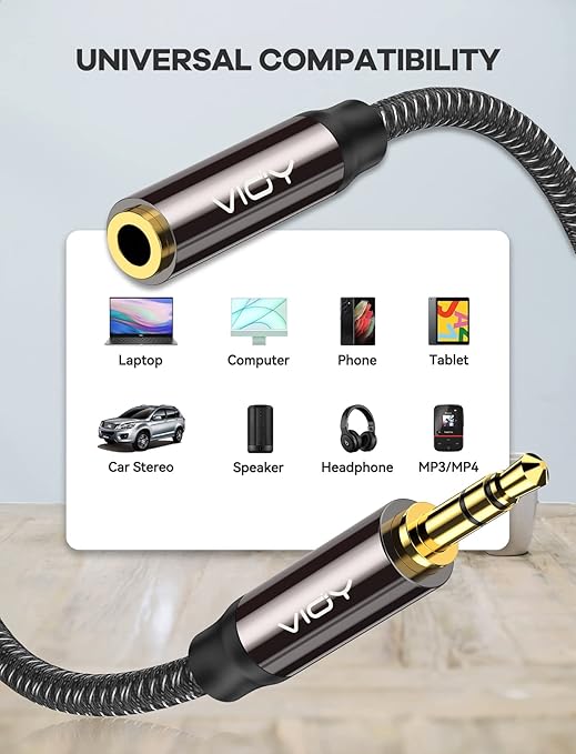 VIOY Headphone Extension Cable 15 FT,[Copper Shell, Hi-Fi Sound] 3.5 mm Male to Female Stereo Audio Cable Nylon Braided Aux Cord for Smartphones, Tablets, Media Player