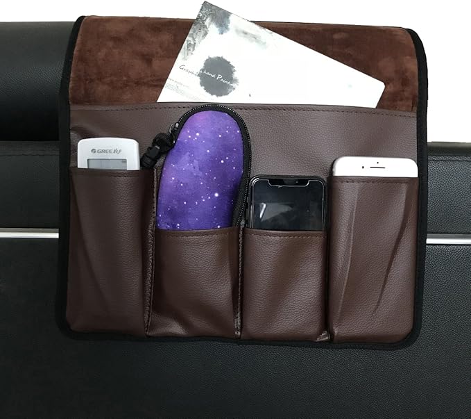 Wanty Velvet Sofa Couch Chair Armrest Soft Caddy Organizer Holder for Remote Control, Cell Phone, Book, Pencil (Brown)