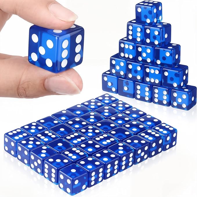 36 Piece 19 mm Casino Style Craps Dice Sets Acrylic and Translucent D6 Dice, Square W/Rounded Edge for Casino, Craps, Table Games and Board Games (Blue)