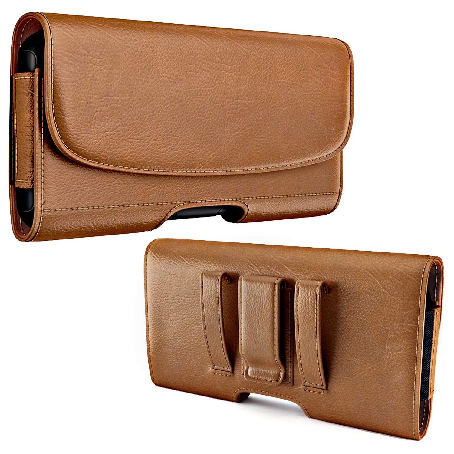 PiTau Holster for iPhone SE 8 7 6 6s, Cell Phone Belt Holder with Clip for Men, Fits Smartphone with Case On, Cellphone Cover with ID Card Pouch, Brown- Small