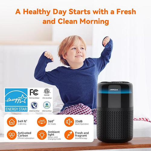AIRROMI HEPA Air Purifier for Bedroom&Home,Pet Air Purifier for Home Pets,Removes Pet Odor,Cat Litter Smell,Dust,Smoke&Allergies,Quiet Room Air Purifier with Scents,360°Air Cleaner,A2005 Black