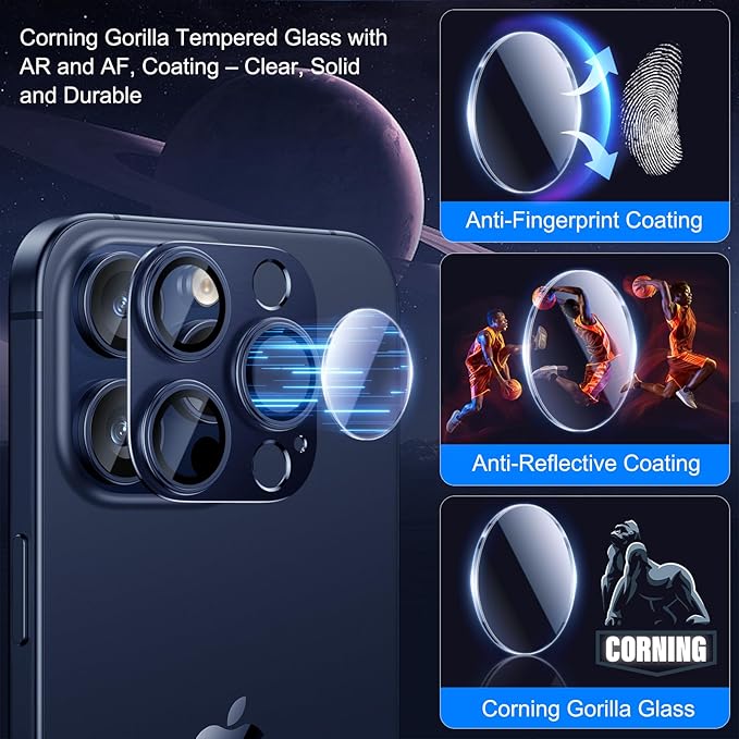 Esanik 2 Pack for iPhone 15 Pro/iPhone 15 Pro Max Camera Lens Protector (Blue Titanium)