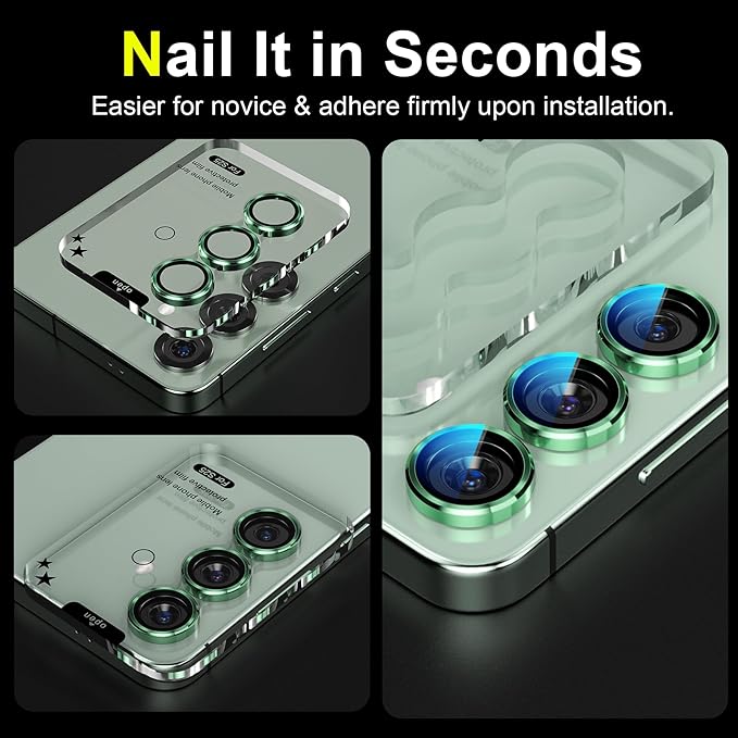 YWXTW Camera Lens Protector for Samsung Galaxy S25+ Plus Accessories [1:1 Fit & Ultra Clarity] 9H Tempered Glass Metal Individual Ring Camera Cover Screen Protector, Case Friendly (Green)