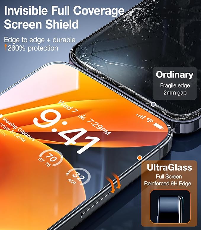 UltraGlass UNBREAK Top 9H+ Glass for iPhone 15 Pro Screen Protector [No.1 Military Grade Shatterproof & Longest Durable] Screen Protector 15 Pro Tempered Glass Full Coverage Easy Installation, 2 Pack