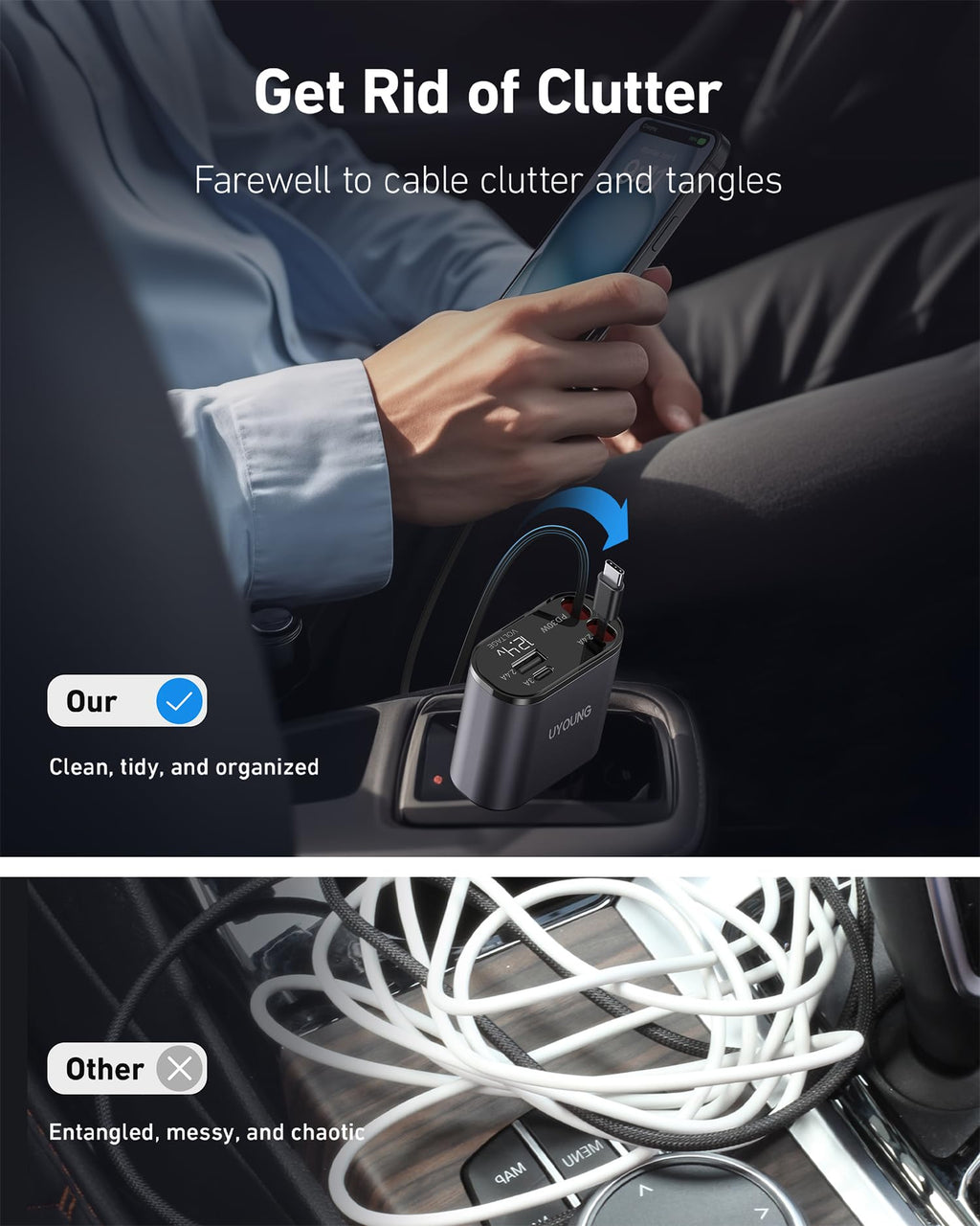 Car Phone Charger Retractable Car Charger 4 in 1 Fast Charger 30W Double