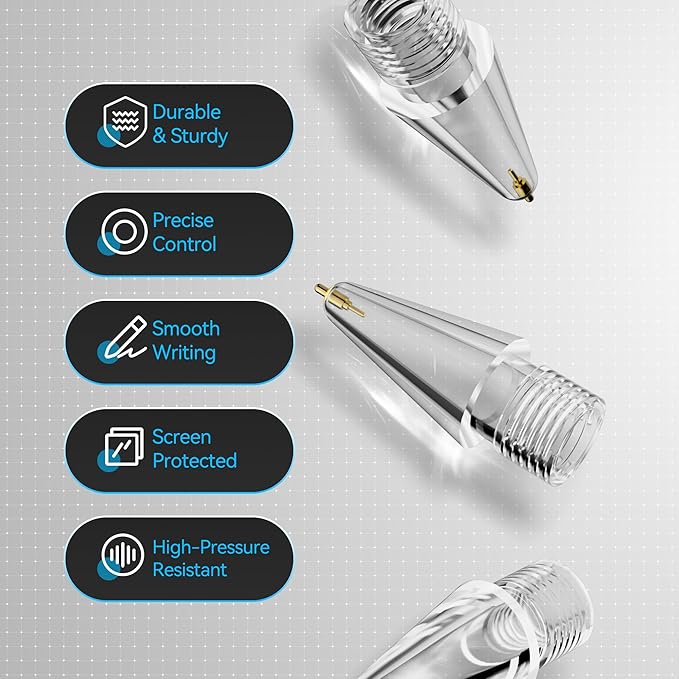 Chrome Metal Tips for Apple Pencil Pro/1st/2nd & USB-C, 2 Pack Durable Pencil Tip Replacement, Precise Control Stylus Tip, Real Pen Feel for Drawing & Note-Taking, iPad Pencil Nibs Accessory