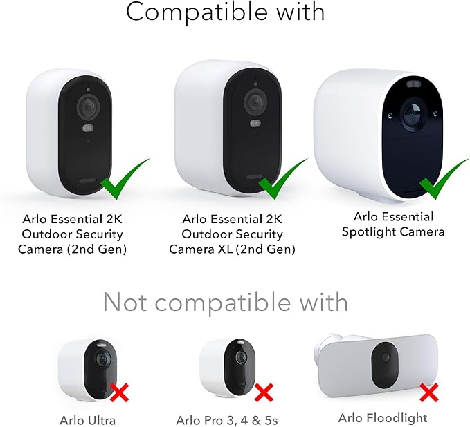 Wasserstein Solar Panel Compatible with Arlo Essential 2K Outdoor Security Camera (2nd Gen) / XL (2nd Gen) & Essential Spotlight (Camera NOT Included) - (2-Pack, White)