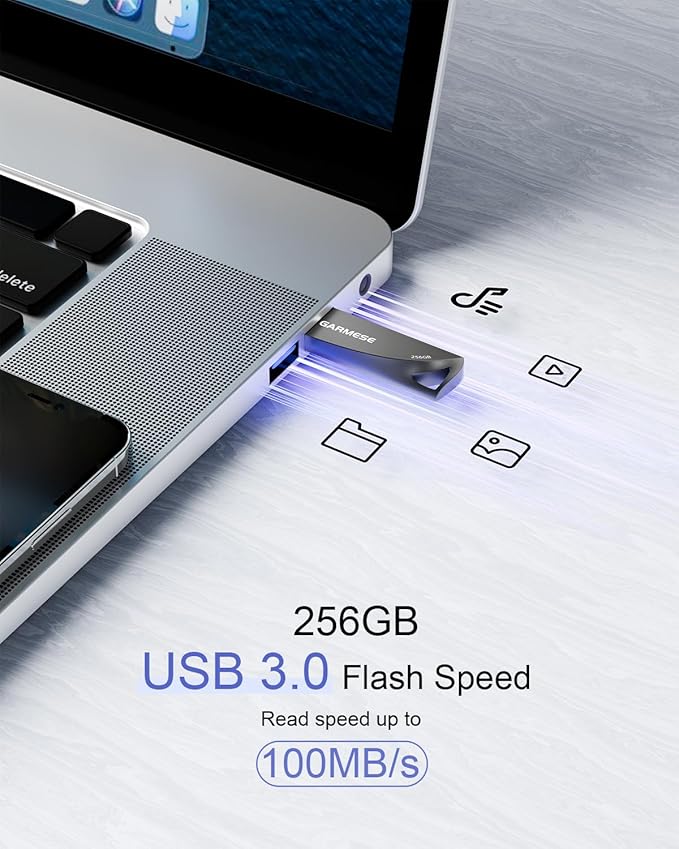 256GB USB Flash Drive, Metal USB 3.0 Memory Stick Waterproof Slim Thumb Drive Portable USB Drive with Keychain Hole Stylish Jump Drive for Computer/Laptop/Car/Smart TV