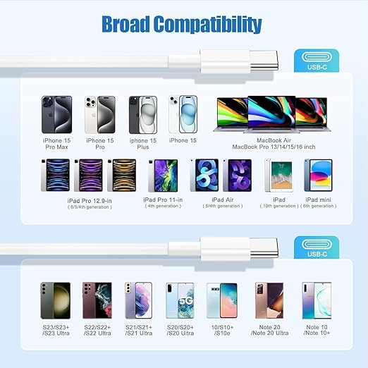 3-Pack 3.3FT 60W USB C to USB C Cable, Type C to Type C Cable,Fast Charging Cable for iPhone 16 15 Pro Plus Pro Max，for Galaxy S24 S23, for iPad Pro/Air, for MacBook Pro/Air and More