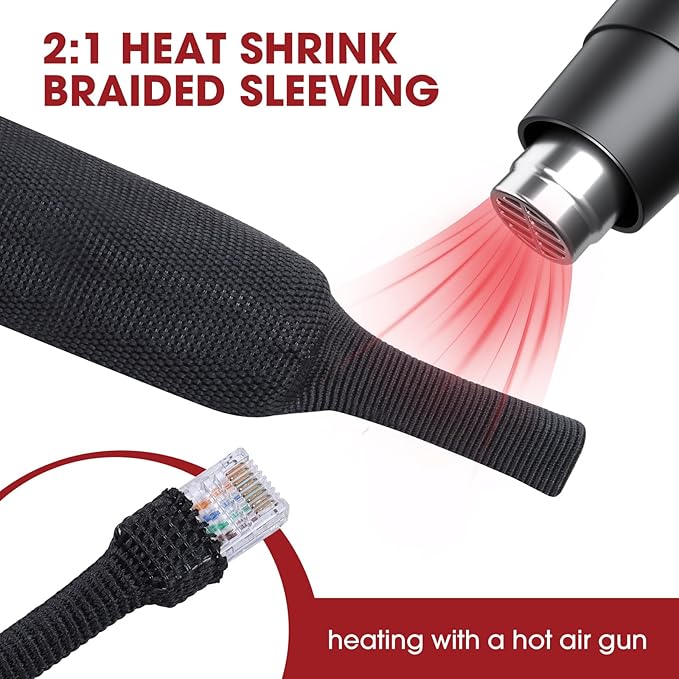 Heat Shrink Wire Loom 2:1 Shrinkable Braided Cable Sleeve 1/2 Inch ID-46ft Abrasion Protection Flexibility Fabric Wiring Harness Cover Sheath