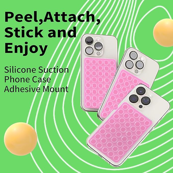 Octo Cup Buddy Sticky Grip Holder for Silicone Cellphone, Silicone Suction Cup Phone Case Mount Double Sided, Hands-Free Phone Accessories Strong Grip Holder for Selfie and Video (Pink)